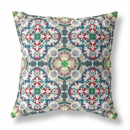 PALACEDESIGNS 16 in. Cloverleaf Indoor & Outdoor Throw Pillow Green Red & White PA3099008